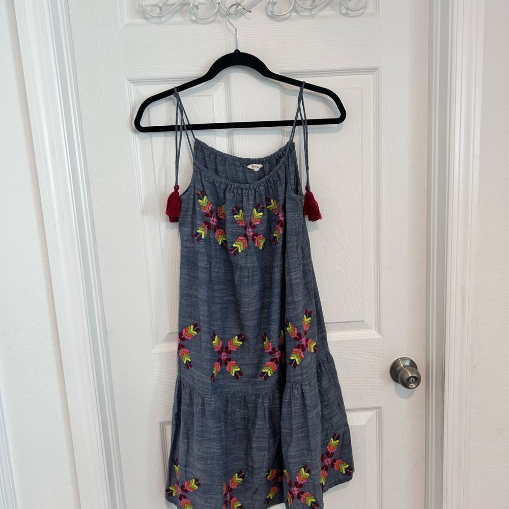 Rocks & Indigo Blue Embroidered Sundress with Tassel Straps.  Size S